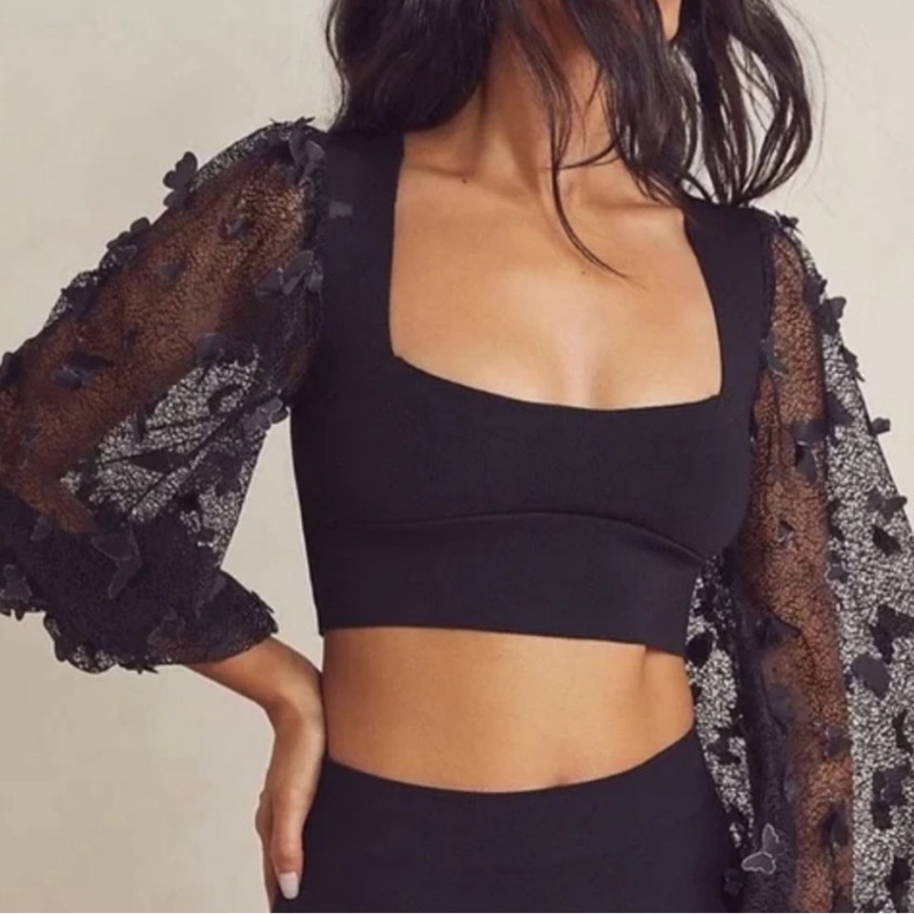 Free People Black Butterfly Cropped Top. Size Small. Never Worn NWT